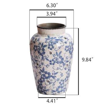 Denique Vintage Blue and White Porcelain Vase Ceramic Vase for Home Decor, Retro Crack Blue Flower V...