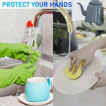 Disfore 2 Pairs of Durable Rubber Gloves, Reusable Non-Slip Cleaning Gloves, Long-Sleeved Waterproof Dishwashing Gloves to Protect Hands, Soft and Comfortable Premium Kitchen Gloves,Small Green