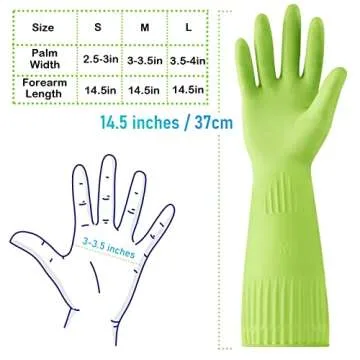 Disfore 2 Pairs of Durable Rubber Gloves, Reusable Non-Slip Cleaning Gloves, Long-Sleeved Waterproof Dishwashing Gloves to Protect Hands, Soft and Comfortable Premium Kitchen Gloves,Small Green