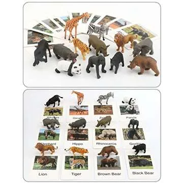 Small Montessori Animal Figures with Flash Cards, Realistic Animal Figurines Toys, Montessori Materials Homeschool Preschool Science Educational Matching Game for Toddler Kids (Zoo)