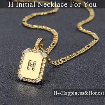 Btysun Gold Necklaces for Women Crystal Initial Pendant Necklace Letter H Necklace Figaro Chain Jewelry Birthday Christmas Gifts