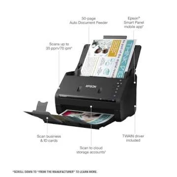 Epson Workforce ES-500W II Wireless Color Duplex Desktop Document Scanner for PC and Mac, with Auto Document Feeder (ADF) and Scan from Smartphone or Tablet