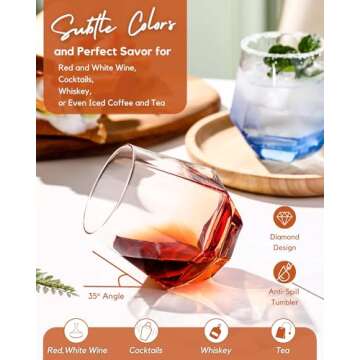 ColoVie Stemless Wine Glasses Set of 6 for Stylish Entertaining