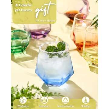 ColoVie Stemless Wine Glasses Set of 6 for Stylish Entertaining