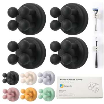 iBetterLife 4Pcs Self-adhesive Hooks Holders - Mounted to Wall Mirror for Clipping & Hanging Toothbr...