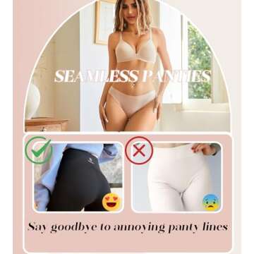 Seamless Underwear for Women Soft No Show Panties Sexy High Cut Invisible Hipster Silky Cheeky Ladie...
