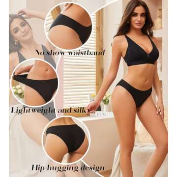 Seamless Underwear for Women Soft No Show Panties Sexy High Cut Invisible Hipster Silky Cheeky Ladies Bikini 6 Pack