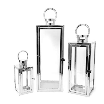 Allgala 3-PC Lantern Set 23 Inch Jumbo Deluxe Modern Indoor/Outdoor Candle Lantern Set Stainless Ste...