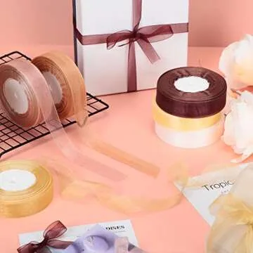 6 Rolls Organza Ribbon Sheer Chiffon Ribbon Bulk for Gift Wrapping Decorating Valentine‘s Day Wedding Birthday Bouquet Garland(50 Yard Each Roll,Fresh Color)