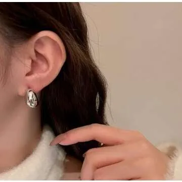 Chunky Gold Hoop Earrings for Women Tear Drop Stud Earring Gold Hoop Ball Earrings Statement Earrings