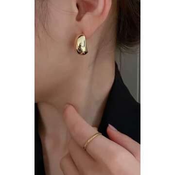 Chunky Gold Hoop Earrings for Women Tear Drop Stud Earring Gold Hoop Ball Earrings Statement Earrings