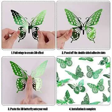 SAOROPEB 3D Butterfly Wall Decor - 48 Pcs, 4 Styles, 3 Sizes, Removable Stickers for Birthdays & Parties