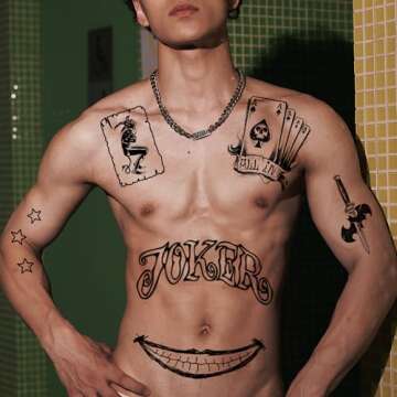 Joker Tattoos Set Halloween Temporary Tattoos Sticker For Joker Costumes Cosplay Masquerade Party Ma...