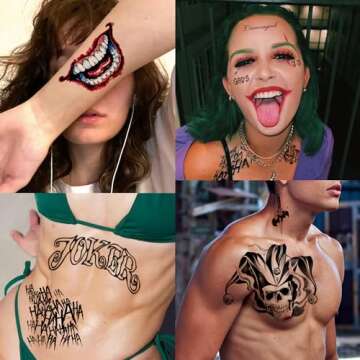 Joker Tattoos Set Halloween Temporary Tattoos Sticker For Joker Costumes Cosplay Masquerade Party Makeup Accessories