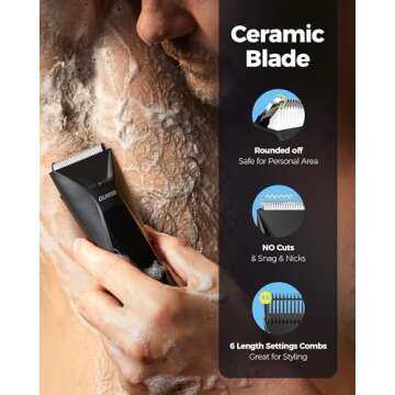 GLAKER Ball Trimmer Men, 2-in-1 Body Shaver Pubic Hair Trimmer for Men Manscape Groin Trimmer Body Hair Trimmer Ball Shaver Body Groomer Dual-Head Ceramic Trimmer & Foil Blades IPX7 Waterproof (Black)