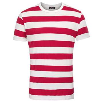 Men's Scoop Neck Stripe Tee Tops 2 Pack Red and Navy, XX-Large