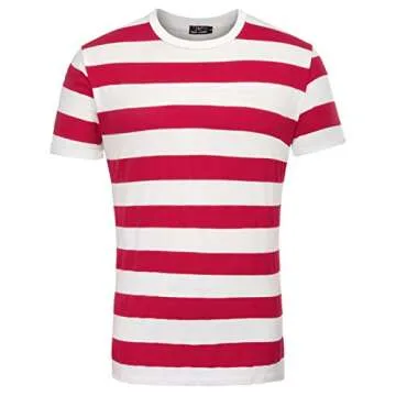 Men's Scoop Neck Stripe Tee Tops 2 Pack Red and Navy, XX-Large