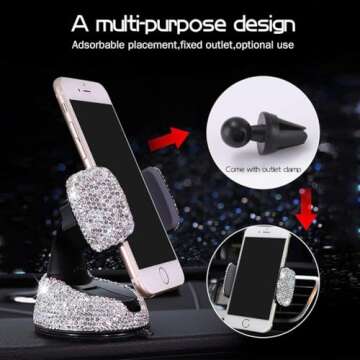 Dashboard Phone Holder Bling Phone Mount for Car,Car Phone Holder Mount with One More Air Vent Base,...