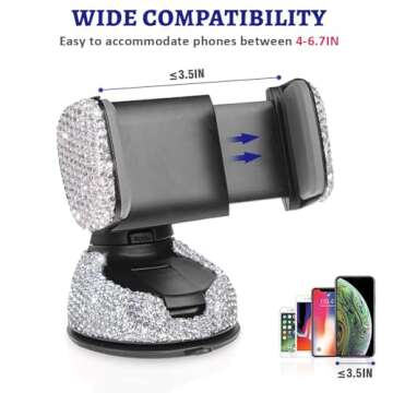Dashboard Phone Holder Bling Phone Mount for Car,Car Phone Holder Mount with One More Air Vent Base,Phone Holder Car Accessories,Universal Car Phone Holder Mount for Windshield and Air Vent,Silver
