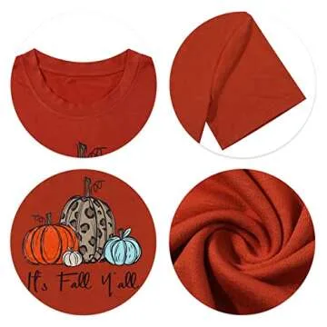 FLOYU It's Fall Y'all Shirt Women Fall T-shirts Halloween Pumpkin Graphic Tee Thanksgiving Short Sleeve Shirt