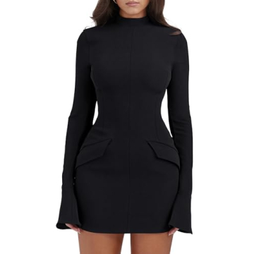 Stylish Long Sleeve Mock Turtle Neck Mini Dress for Women