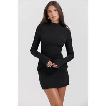 Stylish Long Sleeve Mock Turtle Neck Mini Dress for Women