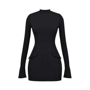 Stylish Long Sleeve Mock Turtle Neck Mini Dress for Women