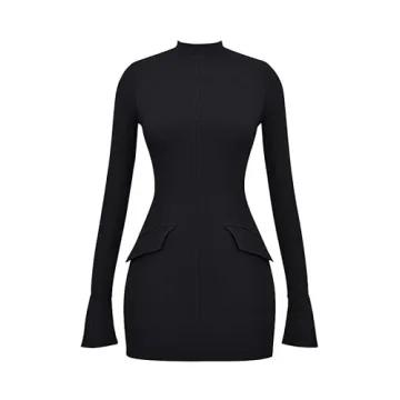 Stylish Long Sleeve Mock Turtle Neck Mini Dress for Women