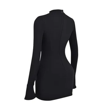 Stylish Long Sleeve Mock Turtle Neck Mini Dress for Women