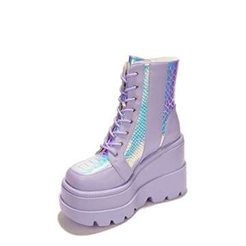 Cape Robbin Radio Holographic Platform Ankle Chunky Block Heels Boots White