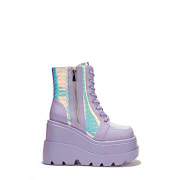 Cape Robbin Radio Holographic Platform Ankle Chunky Block Heels Boots White