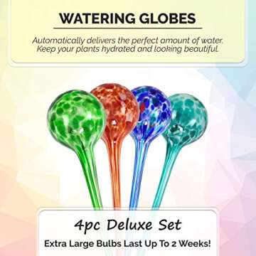Blazin Indoor Plant Watering Globes | Automatic Self Water Bulbs | Aqua Water Globe | Decorative Hand-Blown Glass | 4pc Deluxe Set (Large)