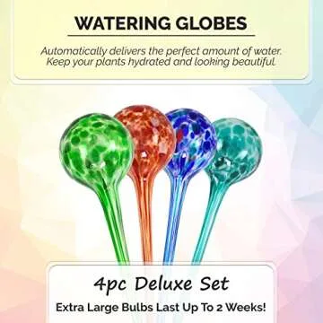 Blazin Indoor Plant Watering Globes | Automatic Self Water Bulbs | Aqua Water Globe | Decorative Hand-Blown Glass | 4pc Deluxe Set (Large)