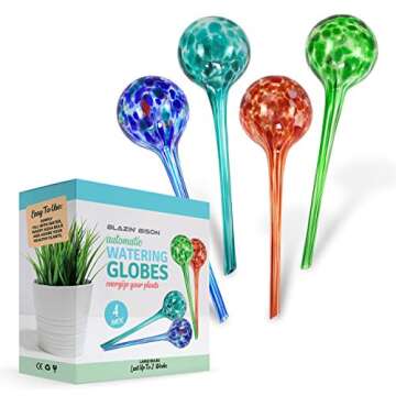 Blazin Indoor Plant Watering Globes | Automatic Self Water Bulbs | Aqua Water Globe | Decorative Hand-Blown Glass | 4pc Deluxe Set (Large)