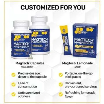 MagTech Magnesium Supplement - 3 Forms of Magnesium: Magtein L-Threonate, Glycinate & Taurate - 200mg Chelated Magnesium Complex - Supports Relaxation & Brain Health - 90 Capsules