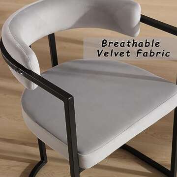 ZH4YOU Modern Dining Chairs Set of 2, Upholstered Velvet Barrel Dining Room Chair Accent Armchair with Curved Back Black Metal Frame for Kitchen Living Room Reception, Grey
