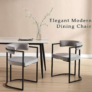 ZH4YOU Modern Dining Chairs Set of 2, Upholstered Velvet Barrel Dining Room Chair Accent Armchair with Curved Back Black Metal Frame for Kitchen Living Room Reception, Grey