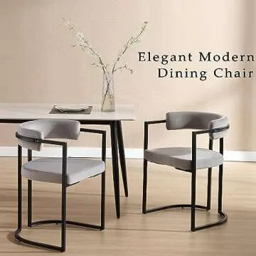 ZH4YOU Modern Dining Chairs Set of 2, Upholstered Velvet Barrel Dining Room Chair Accent Armchair with Curved Back Black Metal Frame for Kitchen Living Room Reception, Grey