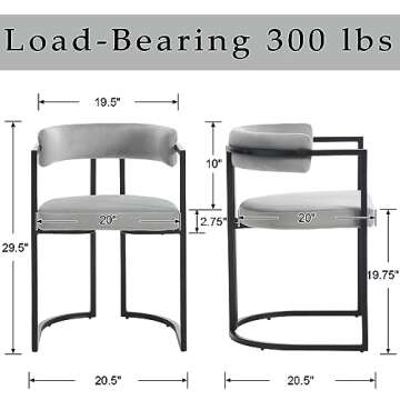 ZH4YOU Modern Dining Chairs Set of 2, Upholstered Velvet Barrel Dining Room Chair Accent Armchair with Curved Back Black Metal Frame for Kitchen Living Room Reception, Grey