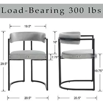 ZH4YOU Modern Dining Chairs Set of 2, Upholstered Velvet Barrel Dining Room Chair Accent Armchair with Curved Back Black Metal Frame for Kitchen Living Room Reception, Grey