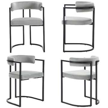 ZH4YOU Modern Dining Chairs Set of 2, Upholstered Velvet Barrel Dining Room Chair Accent Armchair with Curved Back Black Metal Frame for Kitchen Living Room Reception, Grey