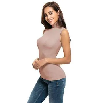 Nasperee Slim Fit Mock Turtleneck Tank Tops for Women