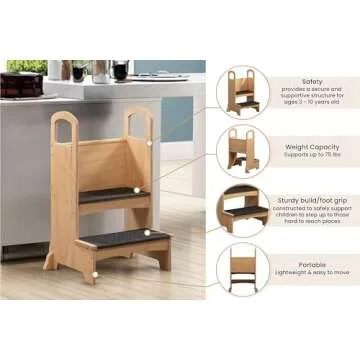 Kids Step to It Stool, Step Stool Chair Kitchen Step Stool for Kids, Wooden Stepping Stool for Kids, Empower Kids in The Kitchen with Step-Up Solutions by Naomi Home (Natural)