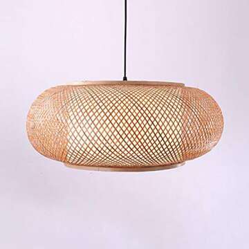 LITFAD Antique Lantern Pendant Lighting Rattan 1 Light Weaving Natural Wooden Ceiling Hanging Light ...
