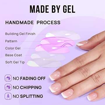 BTArtbox French Tip Press on Nails - Gel Press on Nails Short, No Fade Out Fake Nails with Nail Glue, Seamless Fit Glue on Nails in 15 Sizes Nail Kit for Valentine's Day Gift, Classic White