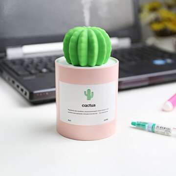 UODBUYO Mini Humidifier, 280ml USB Cool Mist Portable Cactus Air humidifier, Ultra-Quiet Operation f...