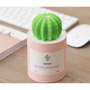UODBUYO Mini Humidifier, 280ml USB Cool Mist Portable Cactus Air humidifier, Ultra-Quiet Operation for Bedroom Home Office Yoga Car Travel(Pink)