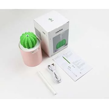 UODBUYO Mini Humidifier, 280ml USB Cool Mist Portable Cactus Air humidifier, Ultra-Quiet Operation for Bedroom Home Office Yoga Car Travel(Pink)