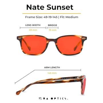 Ra Optics Nate Frame with Sunset Lenses - Premium, Science-Based Blue Light Glasses for Sleep - Block Sleep-Disrupting Blue Light from TV’s, Phones, Computers - Proven to Increase Sleep Quality