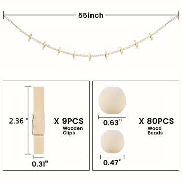 KLOGTSIND Hanging Photo Display Wall Decor, 3PCS Boho Wooden Bead Garland Collage Picture Frame with...